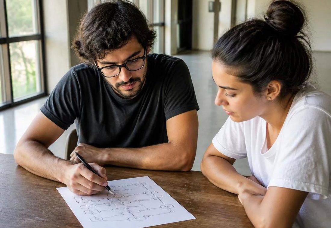 Colegas revendo no tablet as anotações do encontro anterior